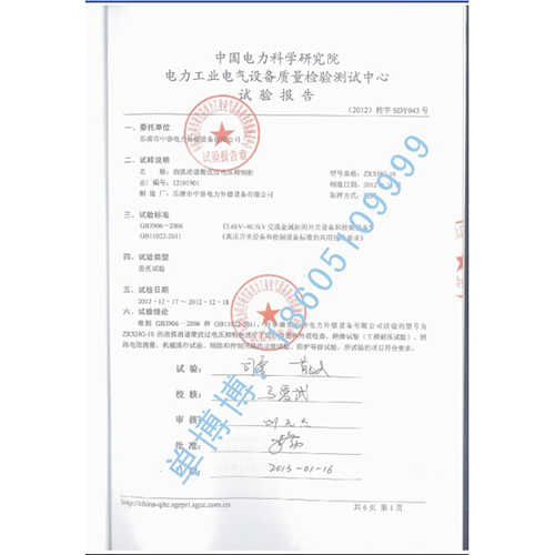 消弧消谐柜 试验报告